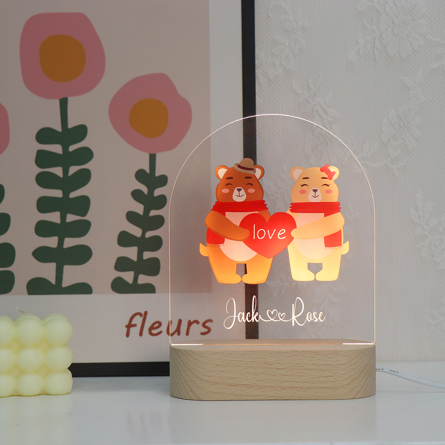 Серия животных Nightlight Fox Pattern USB -акриловая лампа