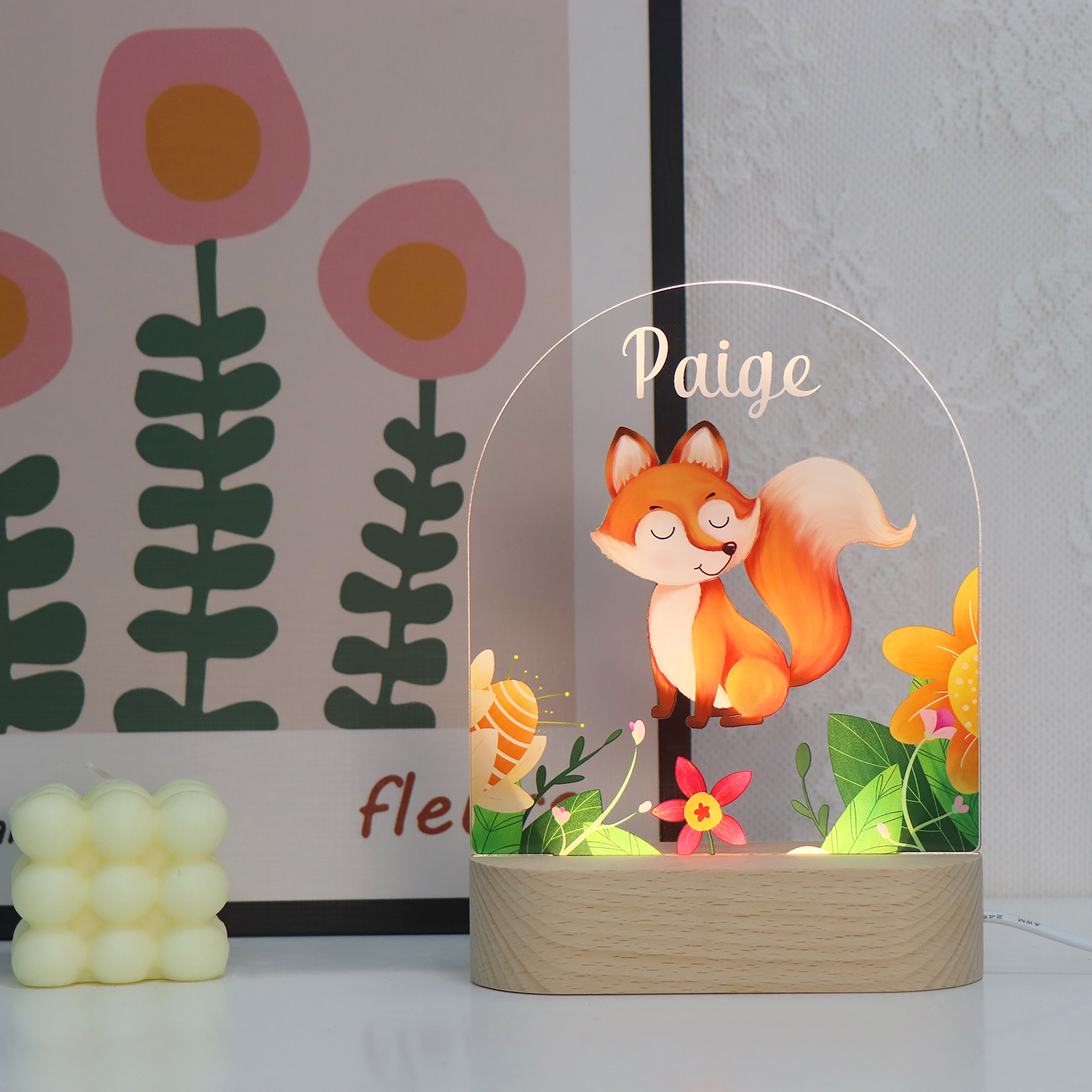 Серия животных Nightlight Fox Pattern USB -акриловая лампа