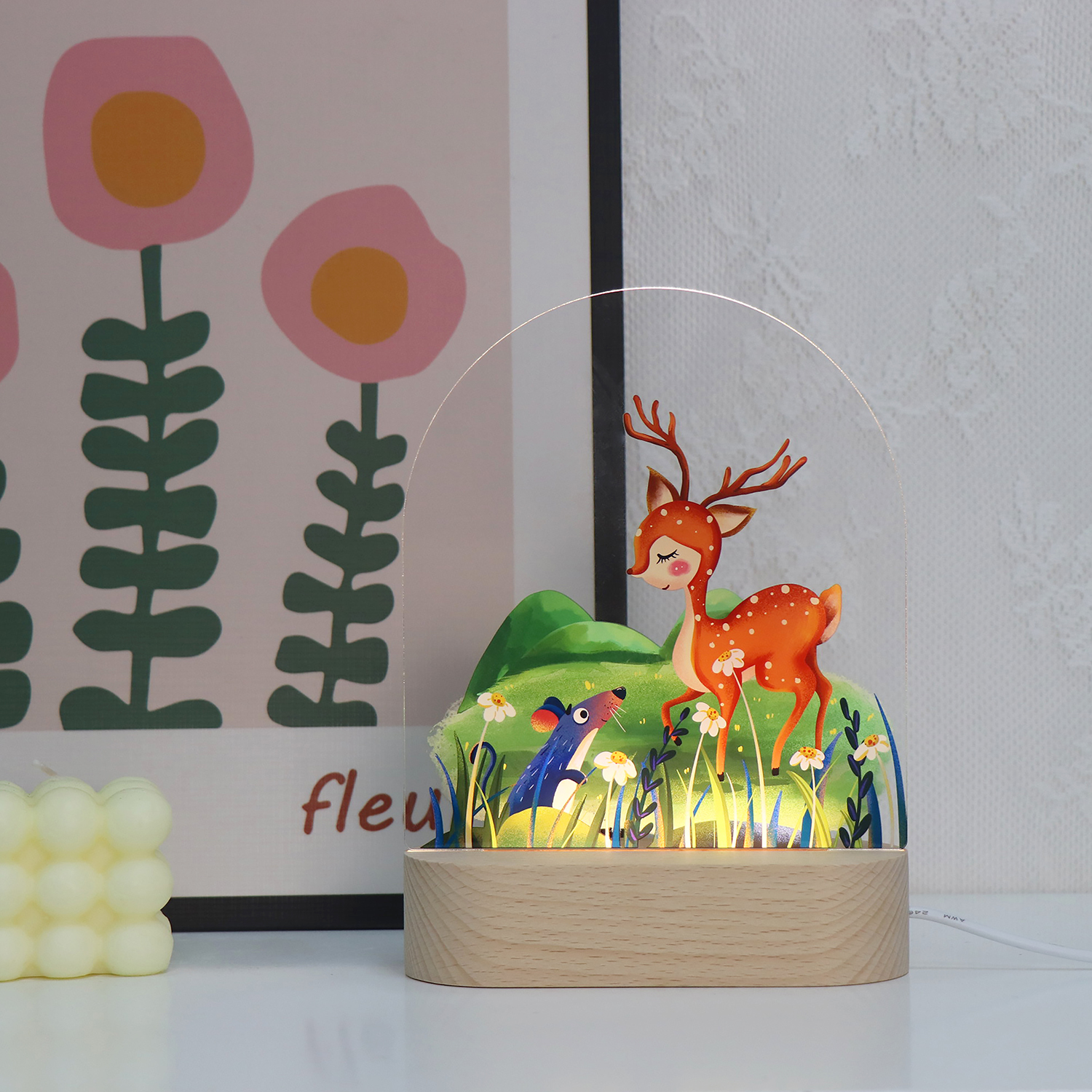 Серия животных Nightlight Fox Pattern USB -акриловая лампа